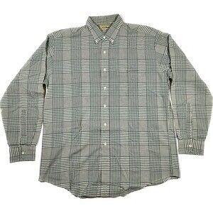 LL Bean Shirt Mens Tall Size Large Button Down 100% Cotton Green White w Pocket